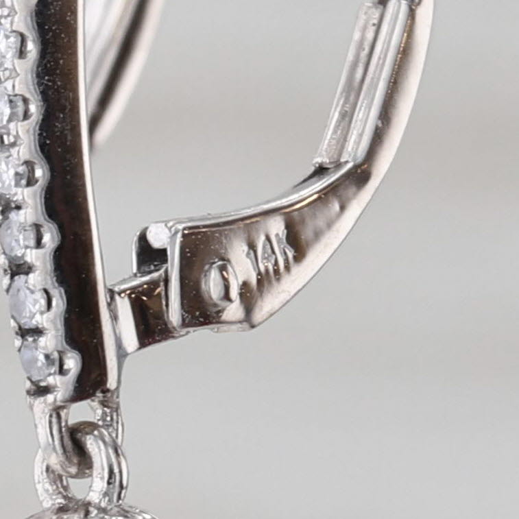 Cultured Pearl Diamond Drop Earrings 14k White Gold Lever Backs