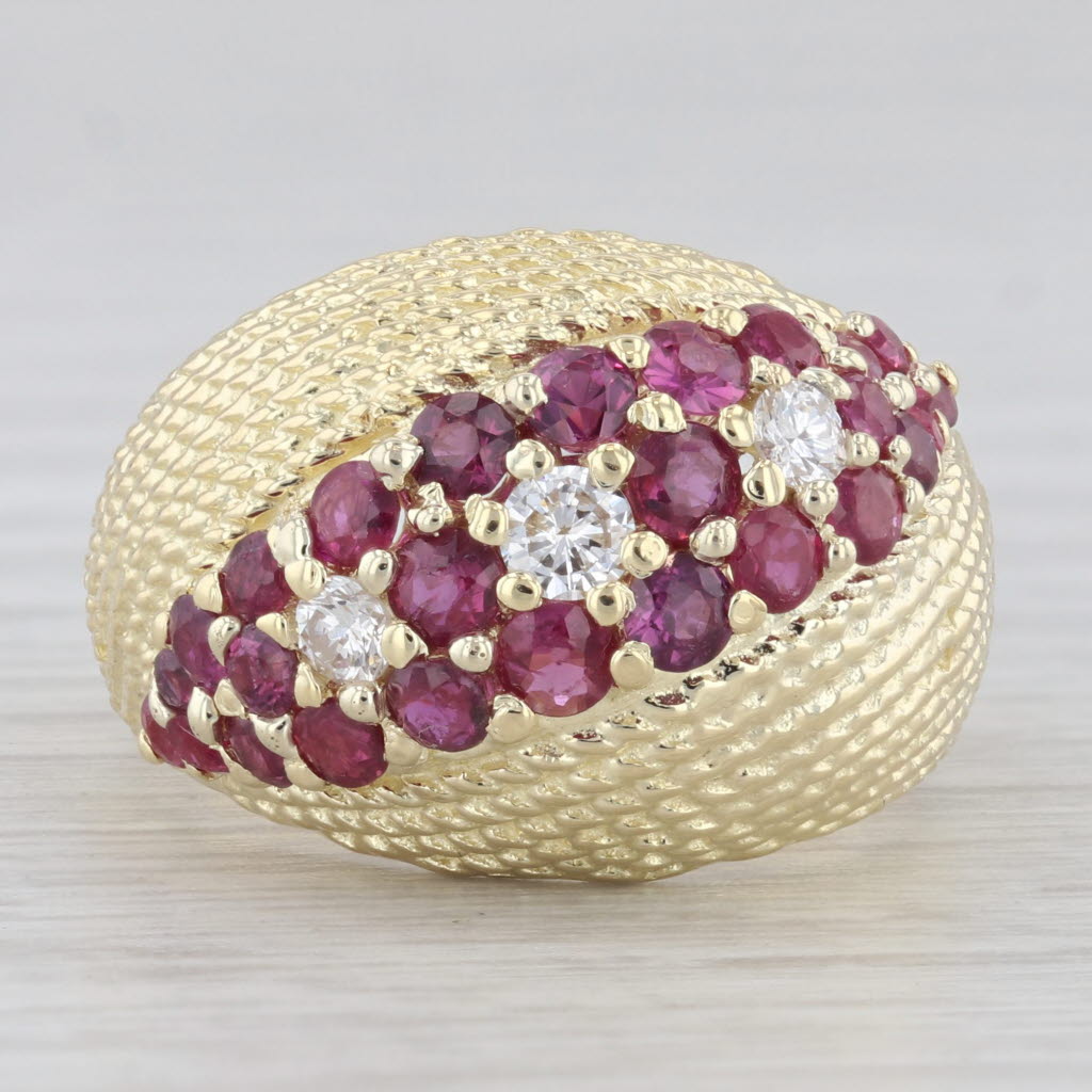 Light Gray 1.70ctw Diamond Ruby Flower Ring 18k Yellow Gold Size 7.5 Cocktail