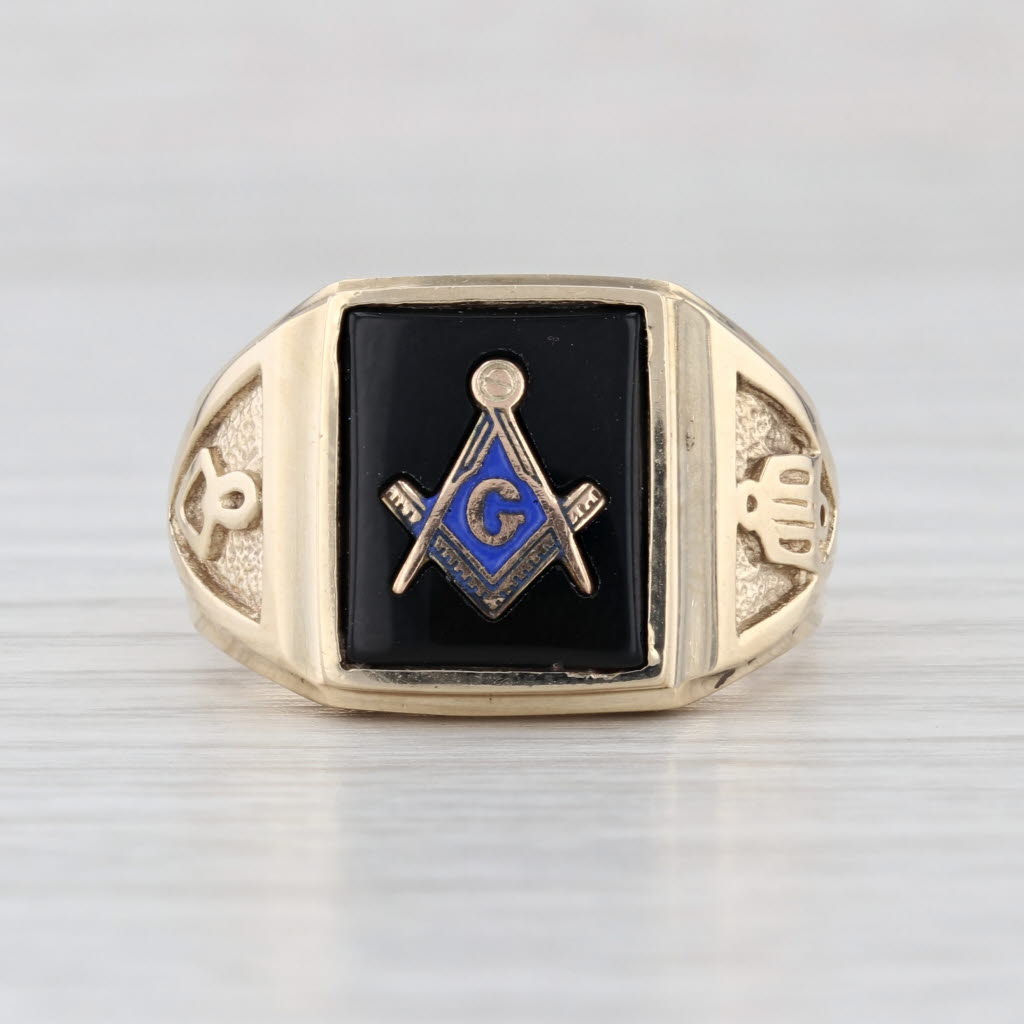 Onyx Masonic Signet Ring 10k Gold Size 10 Blue Lodge Square Compass