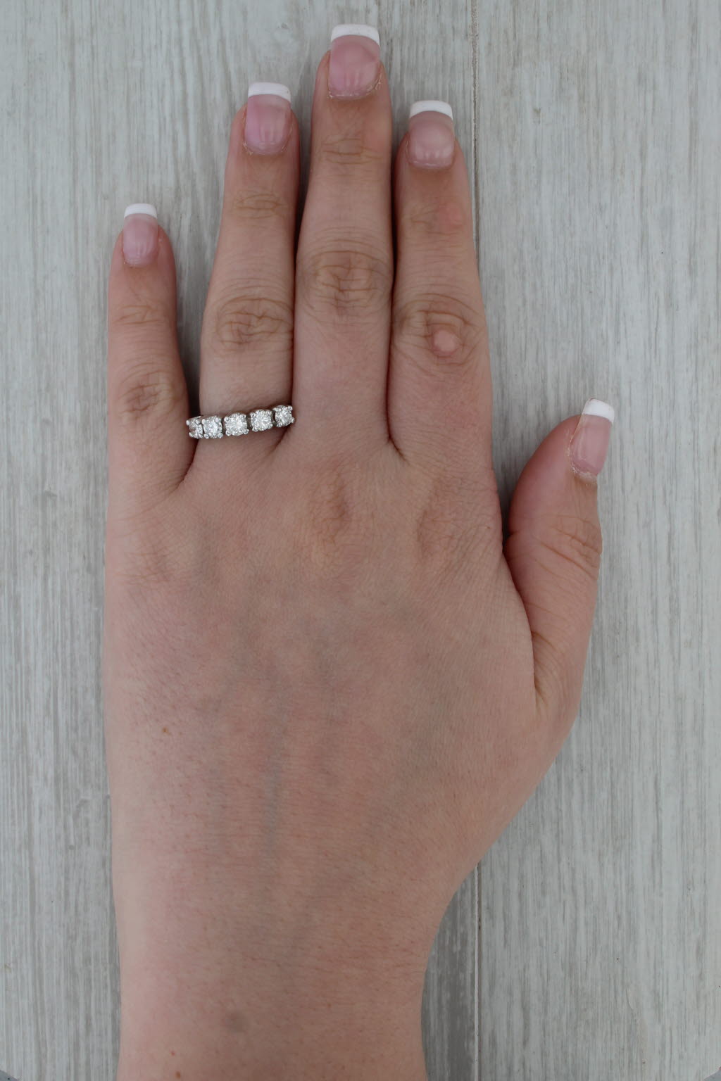 1.07ctw Diamond 5 Stone Ring 14k White Gold Wedding Anniversary Stackable Band