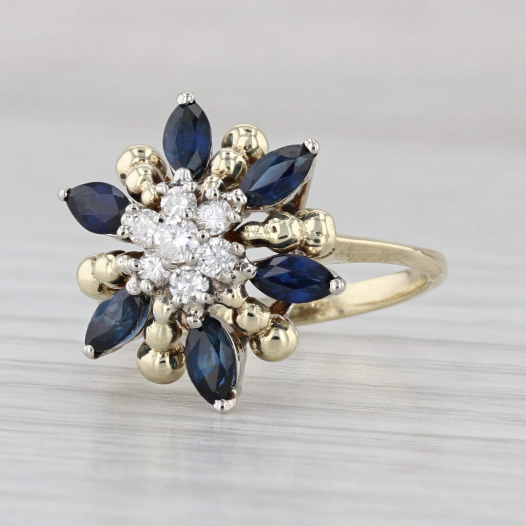 1.13ctw Blue Sapphire Diamond Flower Ring 14k Yellow Gold Size 4.25