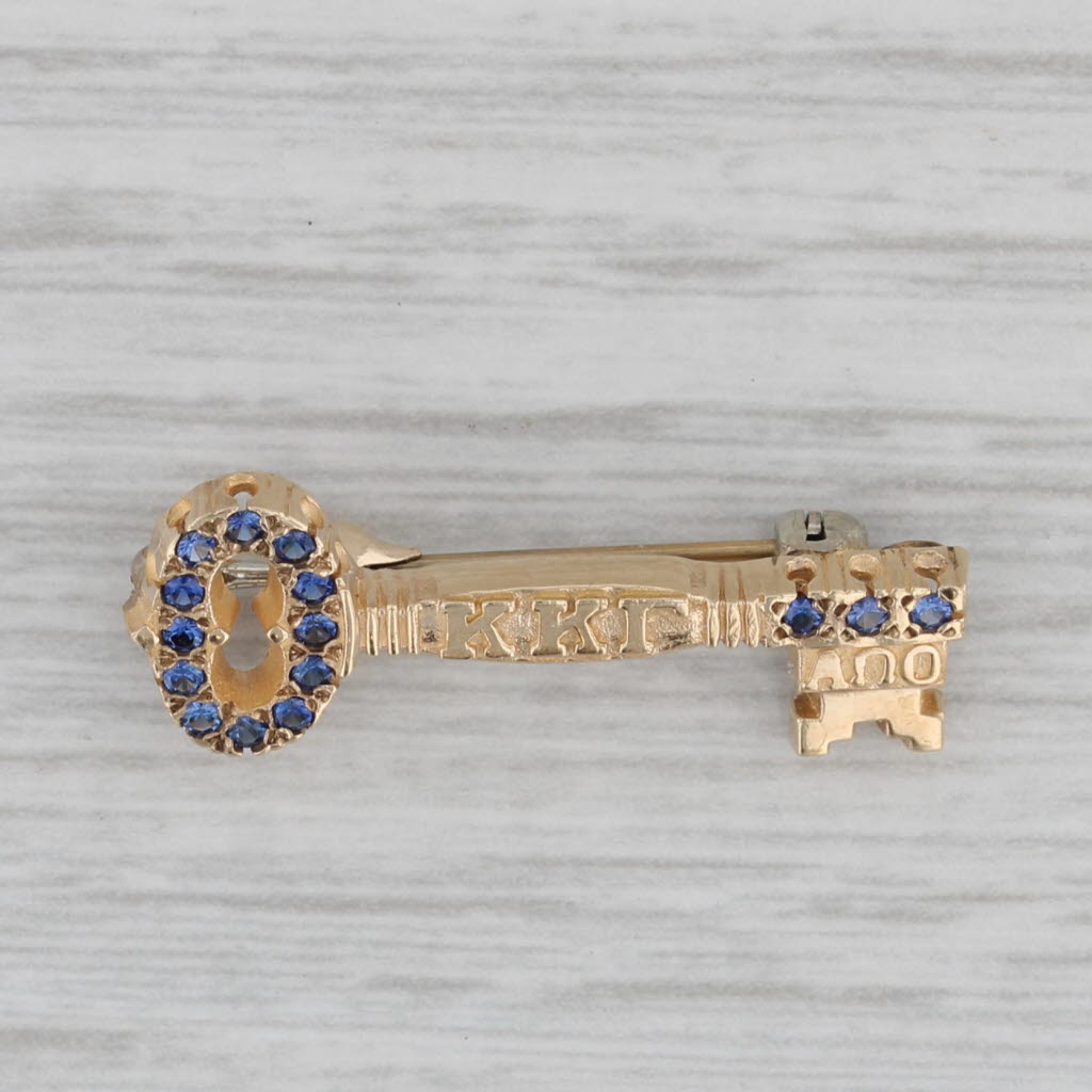 Gray Kappa Kappa Gamma Sorority Key Badge Lab Created Sapphire 10k Gold Pin