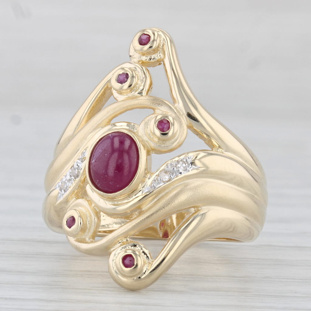 Light Gray Ruby Diamond Cocktail Ring 14k Yellow Gold Size 7.5