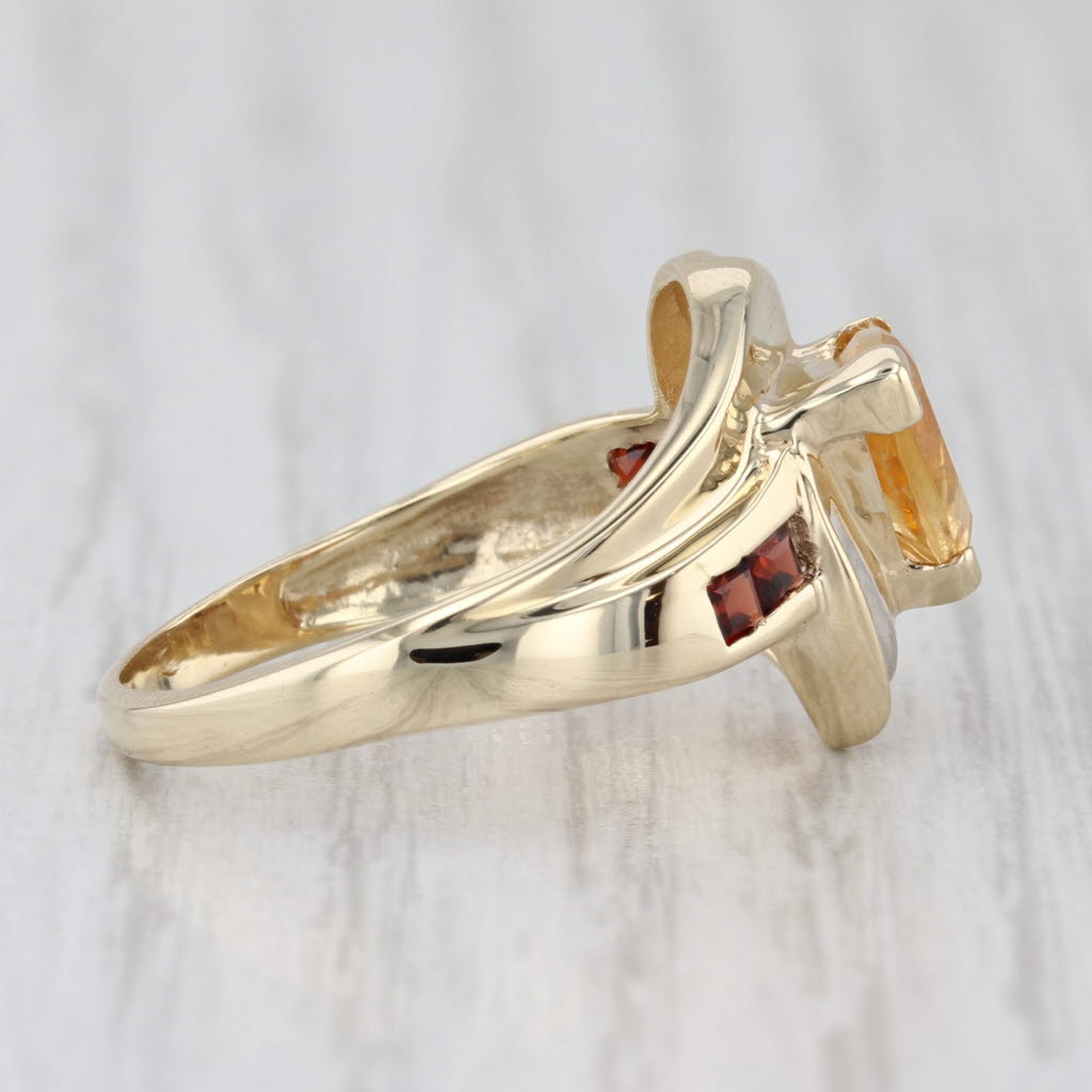 1.12ctw Citrine Garnet Diamond Bypass Ring 10k Yellow Gold Size 7.5