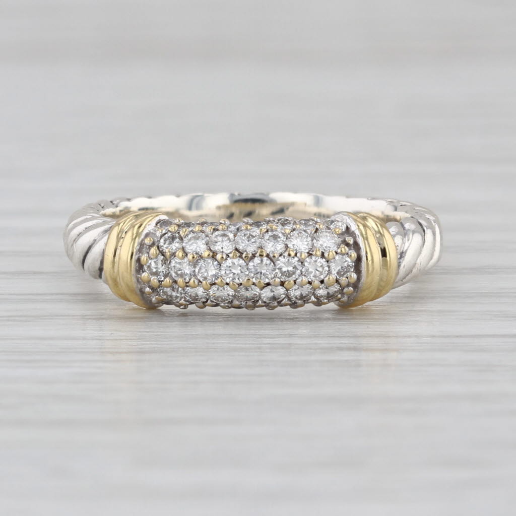 David Yurman Metro Cable 0.50ctw Diamond Ring Sterling Silver 18k Gold Stackable