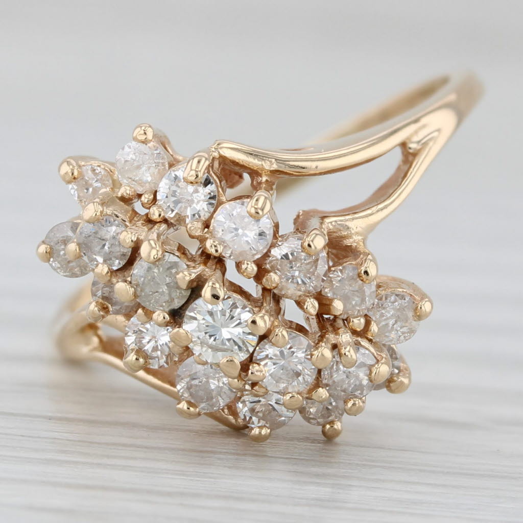 Light Gray 0.75ctw Diamond Cluster Bypass Ring 14k Yellow Gold Size 8.5