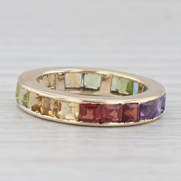 3.62ctw Rainbow Gemstone Eternity Ring 10k Gold Peridot Citrine Garnet Topaz