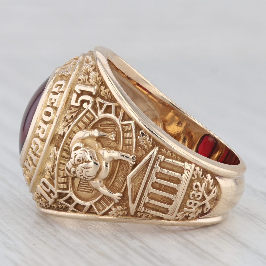 Gray University of Georgia BFA 1951 Lab Created Ruby 10k Gold Class Ring Size 9