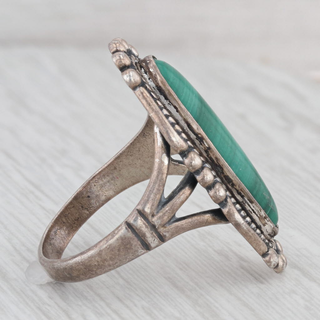 Gray Vintage Malachite Native American Ring Sterling silver Size 9 Artisan Signed