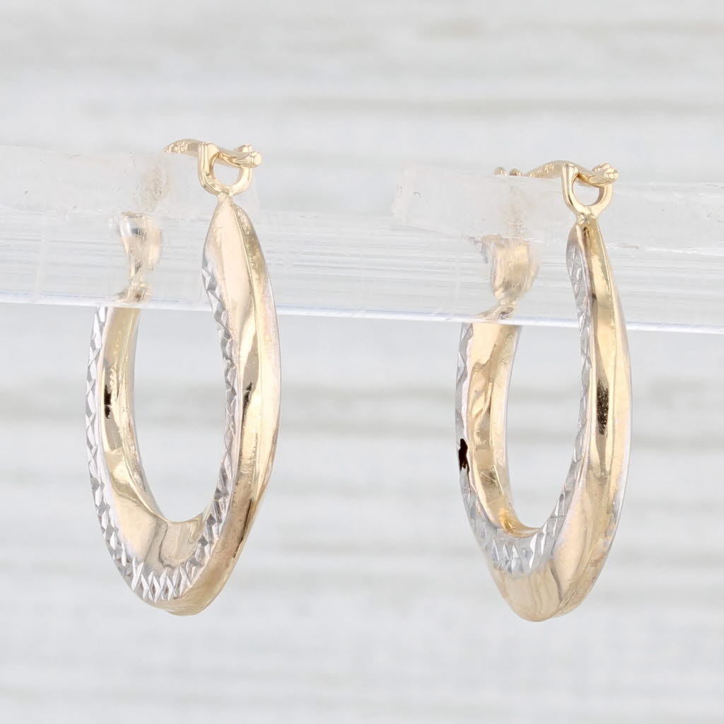 Light Gray Etched Hoop Earrings 14k Yellow White Gold Snap Top Pierced Round Hoops