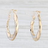 Light Gray Etched Hoop Earrings 14k Yellow White Gold Snap Top Pierced Round Hoops