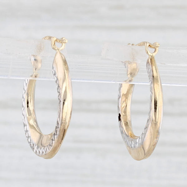 Light Gray Etched Hoop Earrings 14k Yellow White Gold Snap Top Pierced Round Hoops