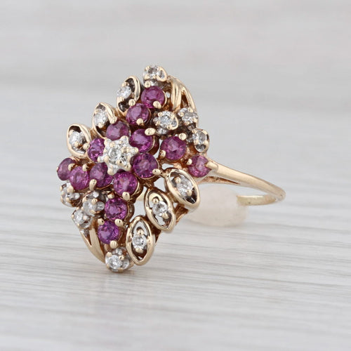 0.60ctw Pink Sapphire Diamond Cluster Cocktail Ring 10k Yellow Gold Size 9.5