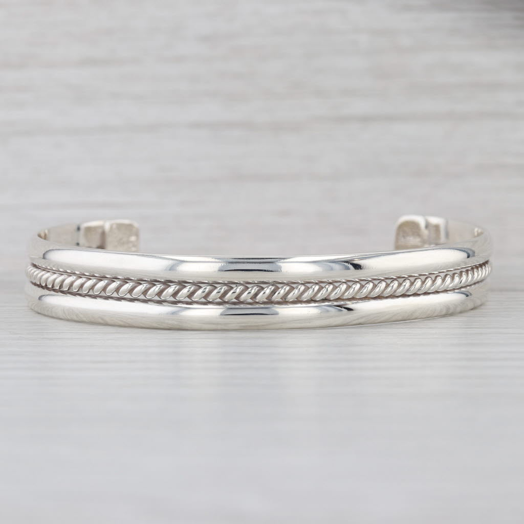 Mexico Rope Accented Cuff Bracelet Sterling Silver 7" 9.8mm