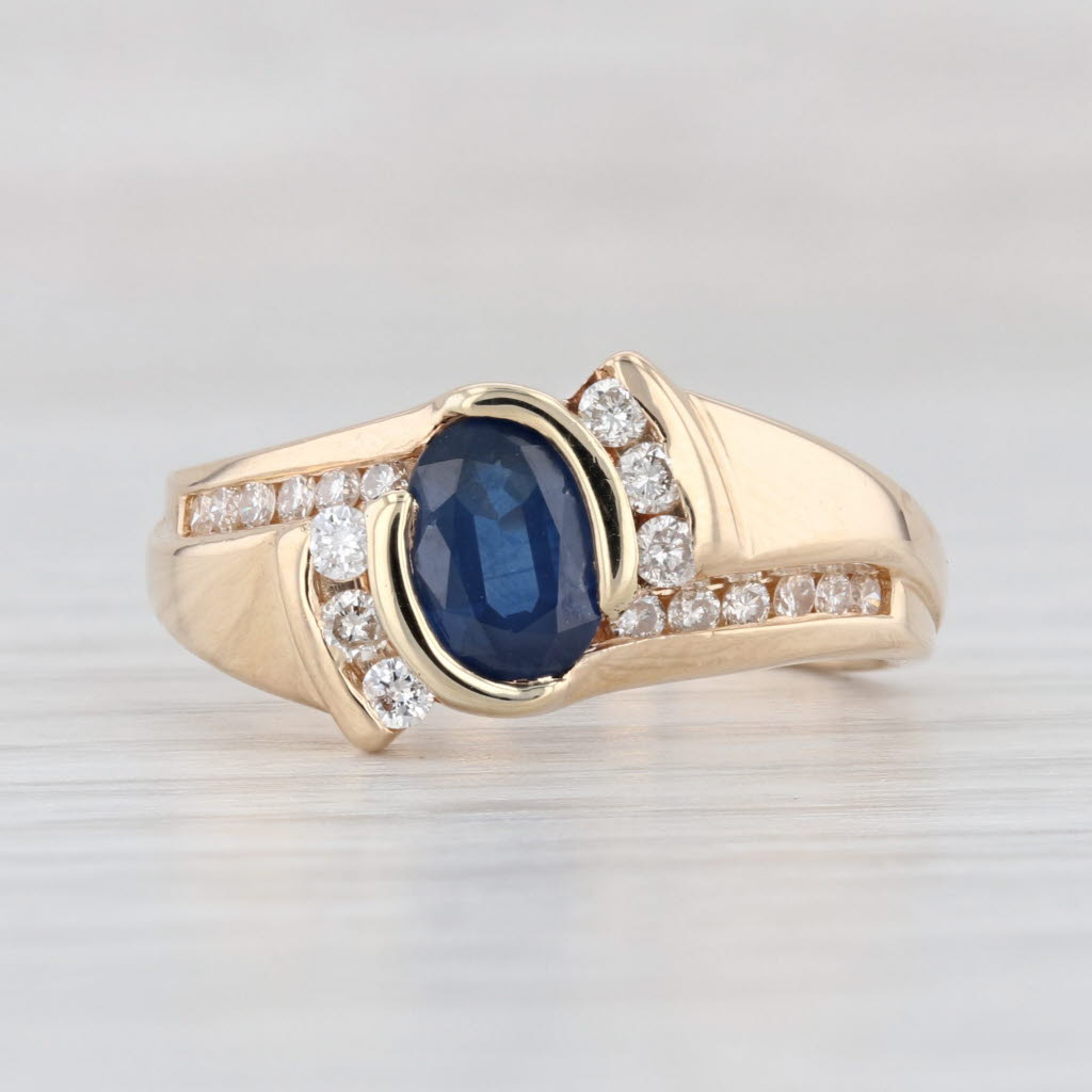 Light Gray 1.40ctw Blue Sapphire Diamond Ring 14k Yellow Gold Size 8