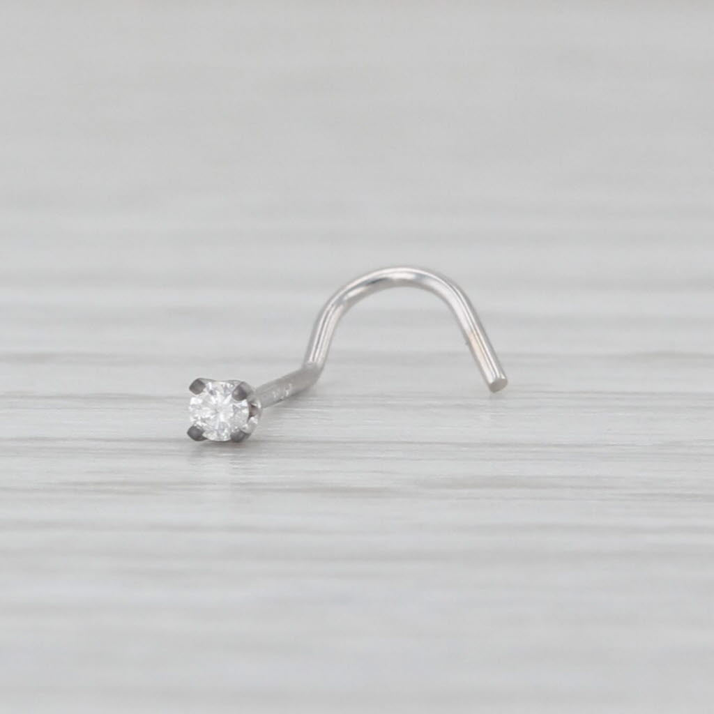 New Diamond Nose Piercing Stud 14k White Gold Round Solitaire Curved Post 1