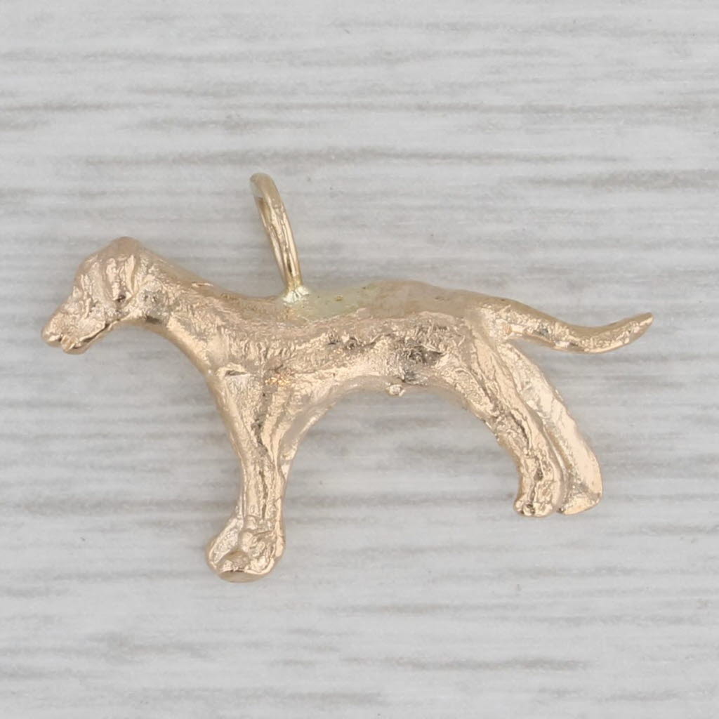 Gray Vintage Dog Charm 14k Yellow Gold 3D Figural Animal Pendant