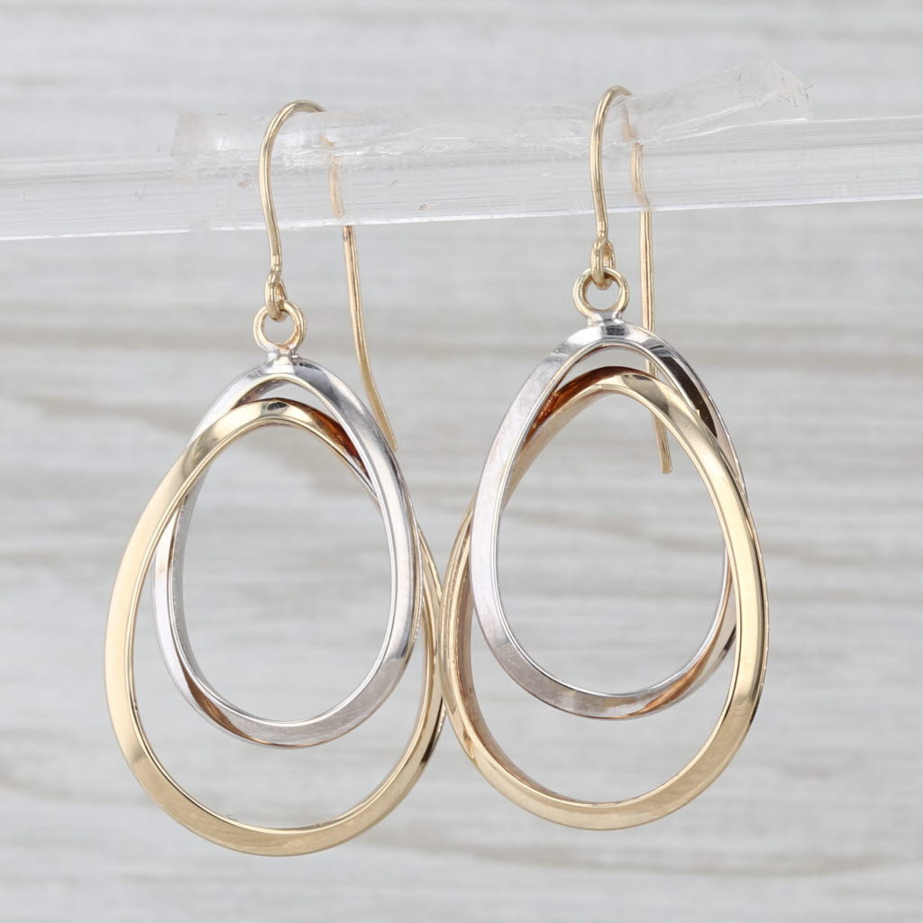 Interlocking Teardrop Dangle Earrings 10k Yellow White Gold Hook Posts