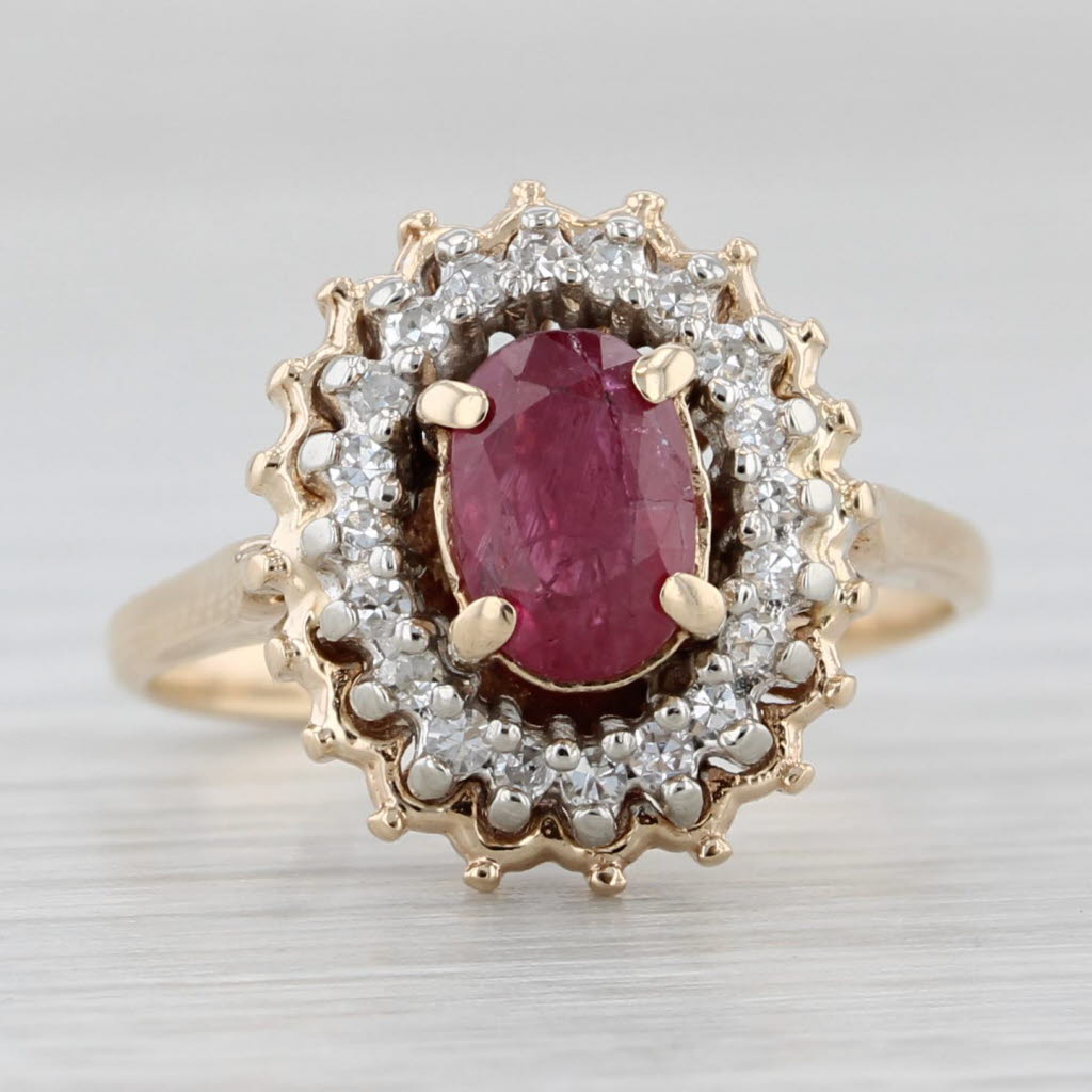 Light Gray 0.92ctw Oval Ruby Diamond Halo Ring 14k Yellow Gold Size 6