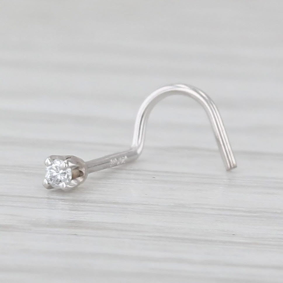 New Diamond Nose Stud Piercing 14k White Gold Round Solitaire Curved Post