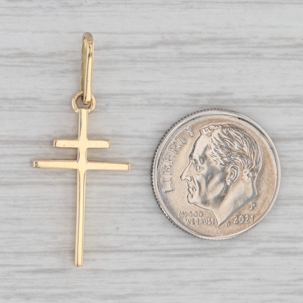 Gray Cross of Lorraine Pendant 18k Yellow Gold Double Cross Anjou