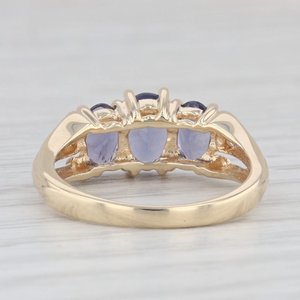 Light Gray 1.27ctw Iolite 3-Stone Ring 10k Yellow Gold Size 6.25 Diamond Accents