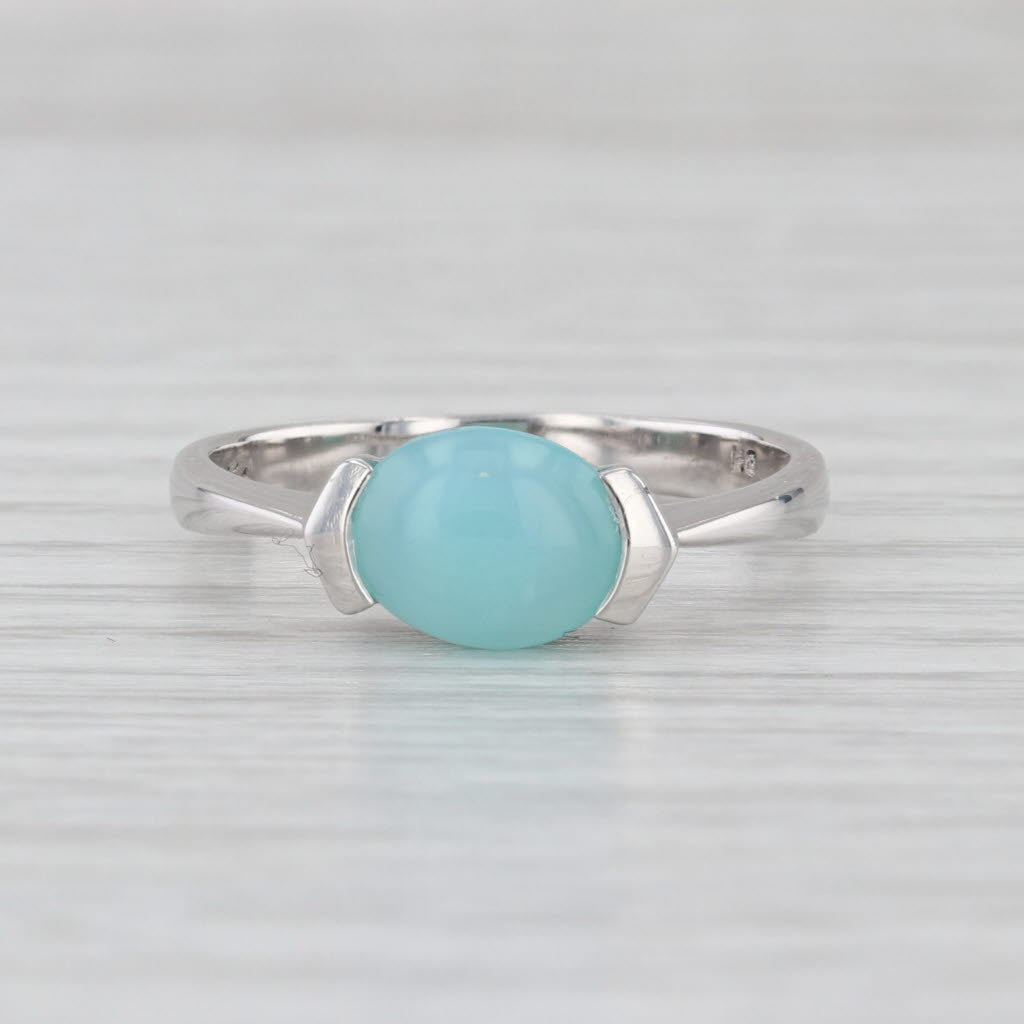 Teal Common Opal Cabochon Solitaire Ring 14k White Gold Size 8.75