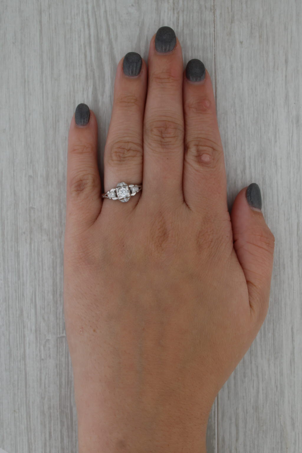 Vintage Art Deco 0.29ctw Diamond Engagement Ring 18k 14k White Gold Size 8