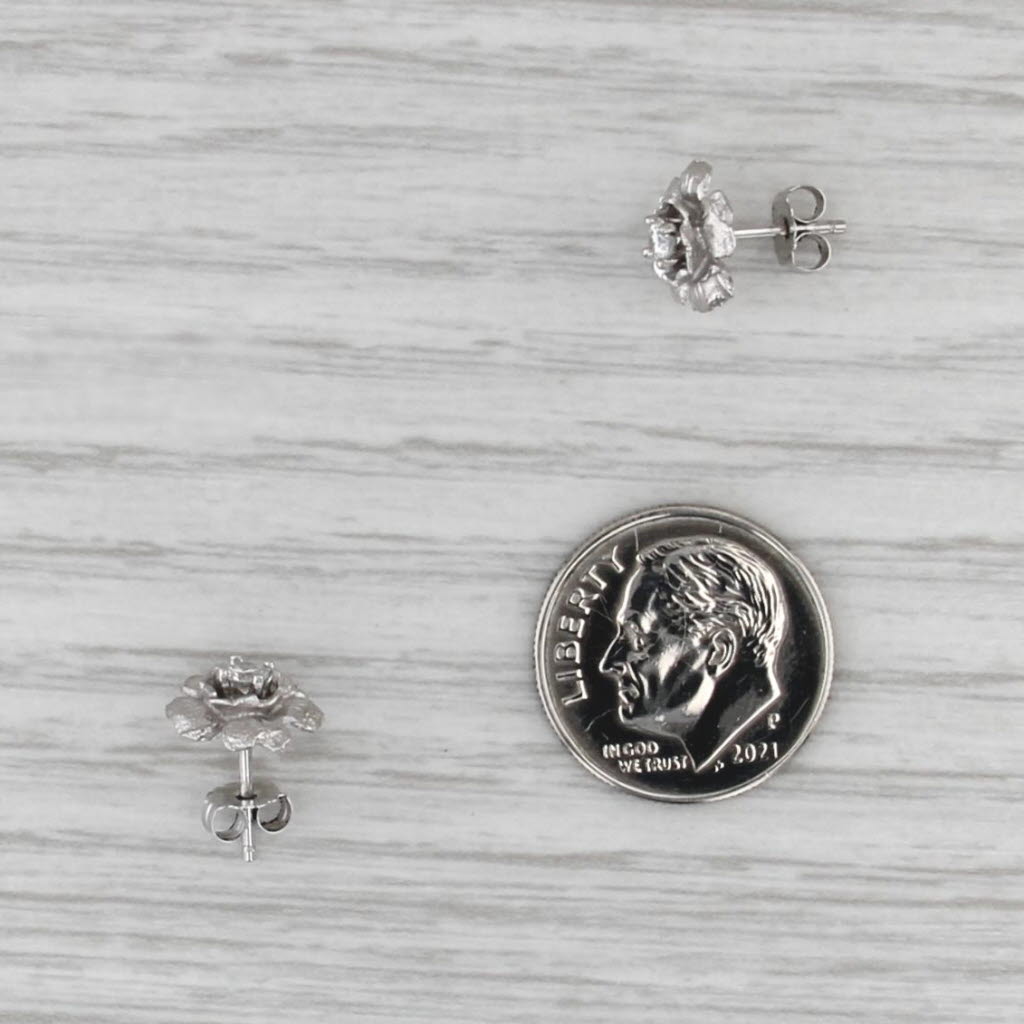 0.15ctw Diamond Flower Stud Earrings 14k White Gold Solitaire Floral Studs