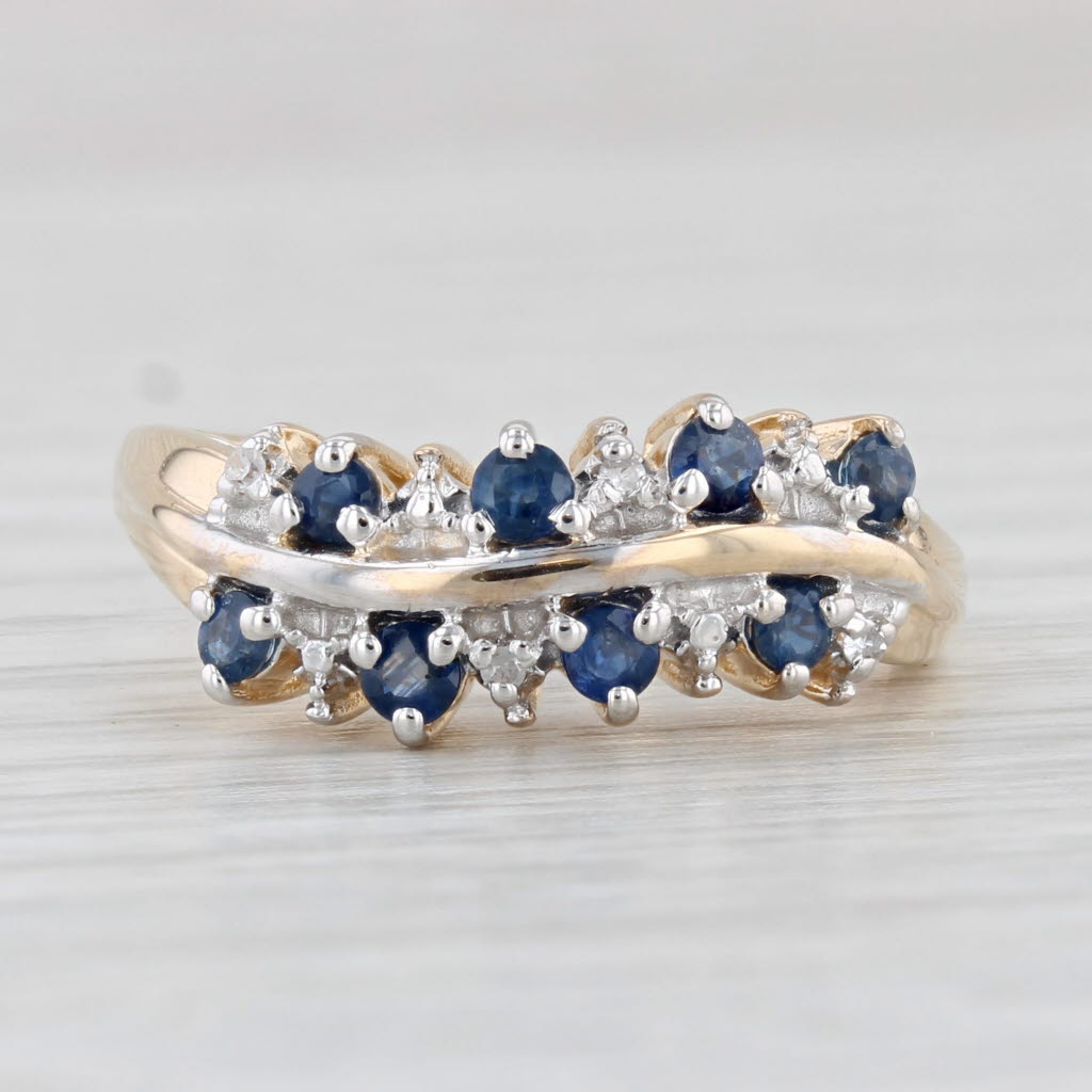 Light Gray 0.32ctw Blue Sapphire Diamond Accented Ring 10k Yellow Gold Size 7