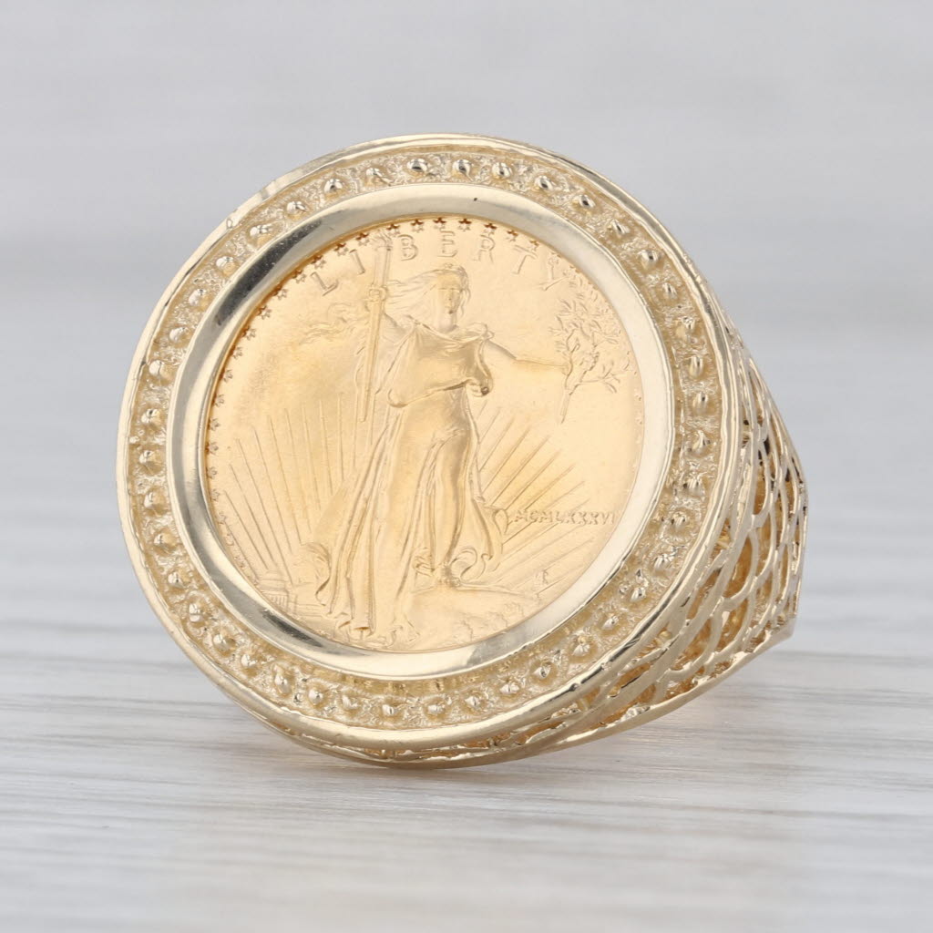 1986 American Gold Eagle Coin Ring 14k 22k Gold Diamonds 1/10oz $5 AGE