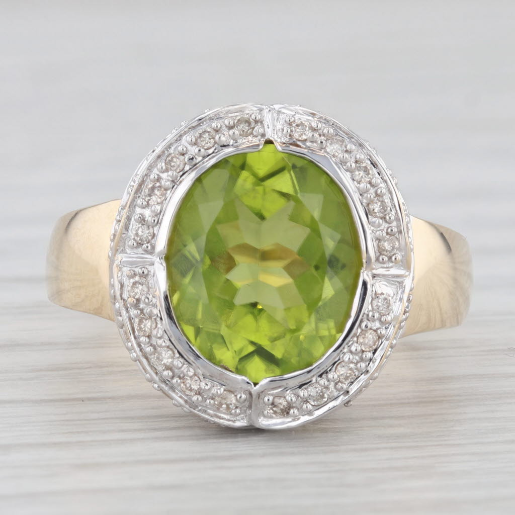 Light Gray 4.90ctw Peridot Diamond Halo Ring 14k Yellow Gold Size 9 Cocktail