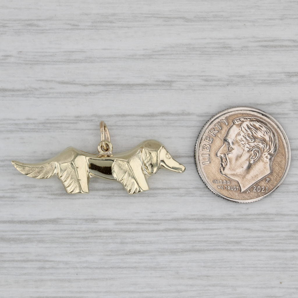 Gray Dachshund Dog Charm 9k Yellow Gold Pet Keepsake Pendant