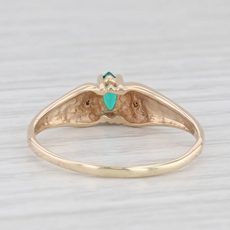 0.19ct Lab Created Emerald Marquise Solitaire Ring 10k Gold Diamond Accents