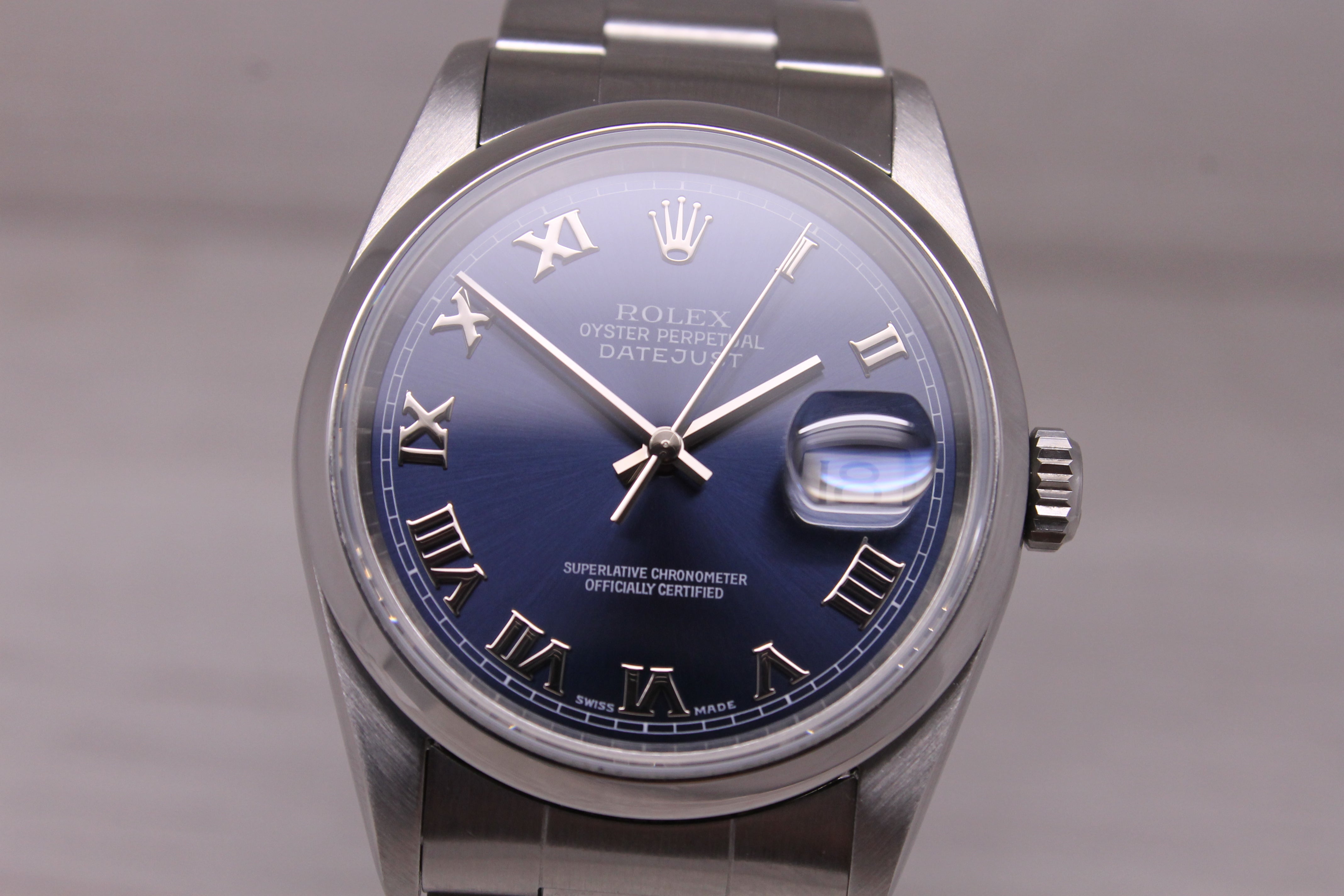 1999 Rolex Datejust 16200 36mm Steel Automatic Oyster Box Paper Blue Roman Dial