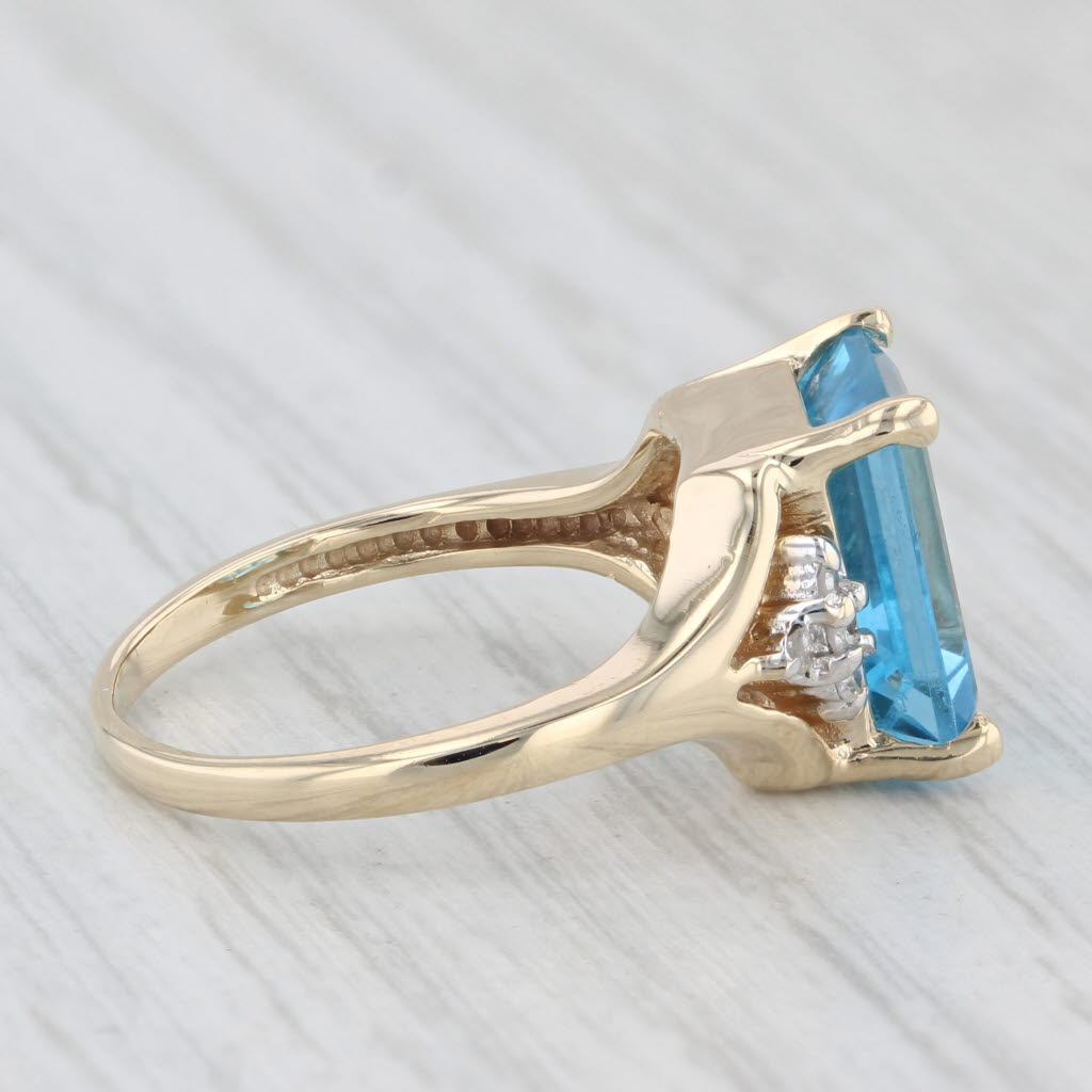 Light Gray 4.41ctw Blue Topaz Diamond Ring 14k Yellow Gold Size 5.5 Emerald Cut