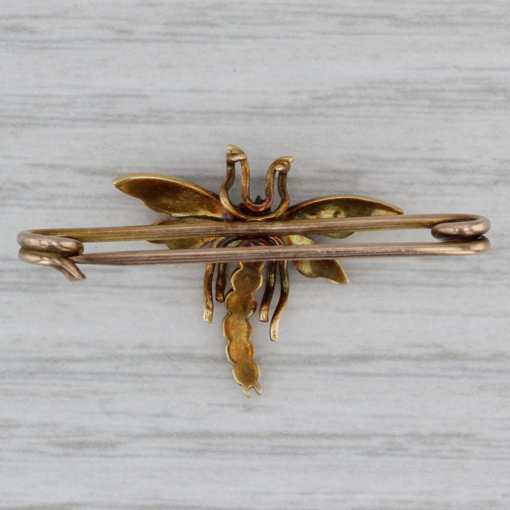 Gray Vintage Pearl Flying Insect Pearl Pin 10k 14k Yellow Gold Brooch