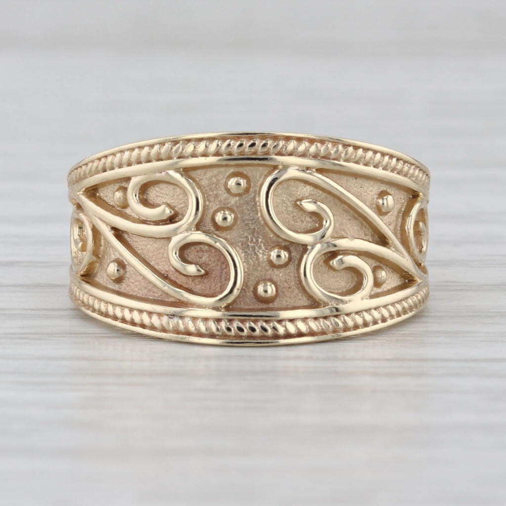 Ornate Tapering Band Ring 10k Yellow Gold Size 8 Swirls & Dots