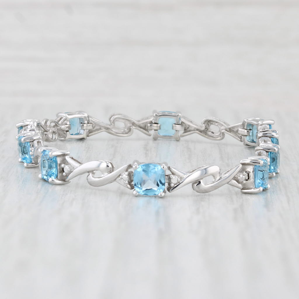 Light Gray 7.50ctw Blue Topaz Bracelet 10k White Gold Diamond Accents 7" 5.5mm