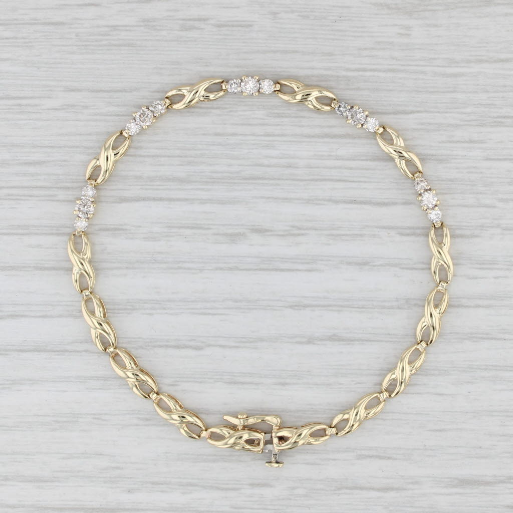 Light Gray 1ctw Diamond Infinity Link Bracelet 10k Yellow Gold 7.25"