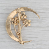 Gray Antique Pearl Crescent Flower Brooch 14k Yellow Gold Floral Pin