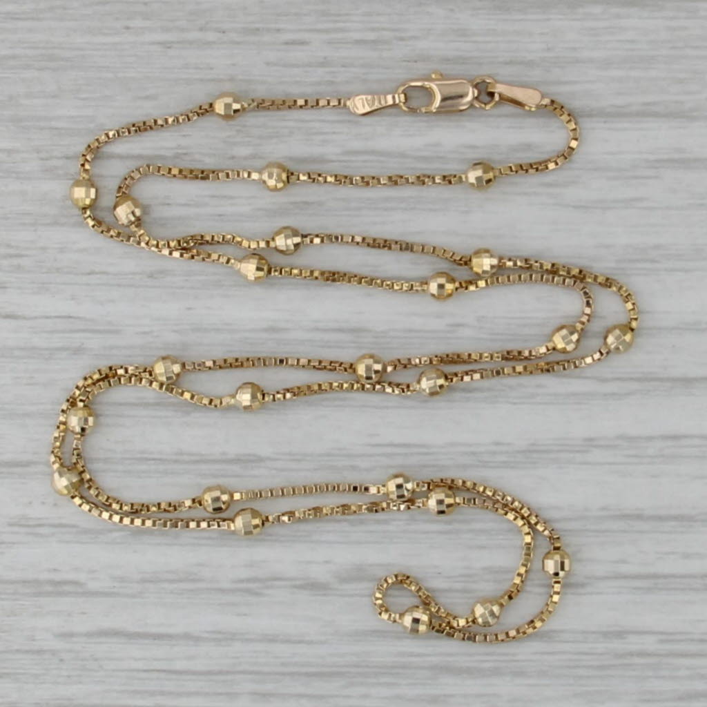 20" Bead Station Box Chain Necklace 14k Yellow Gold 2.8-1mm