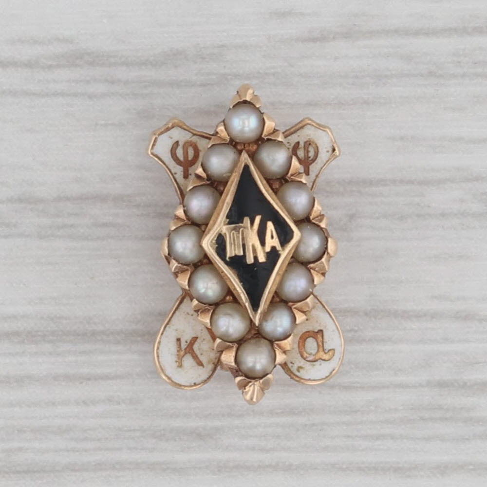 Gray Pi Kappa Alpha Vintage Sweetheart Pin 14k Gold Pearl PIKE Fraternity Badge