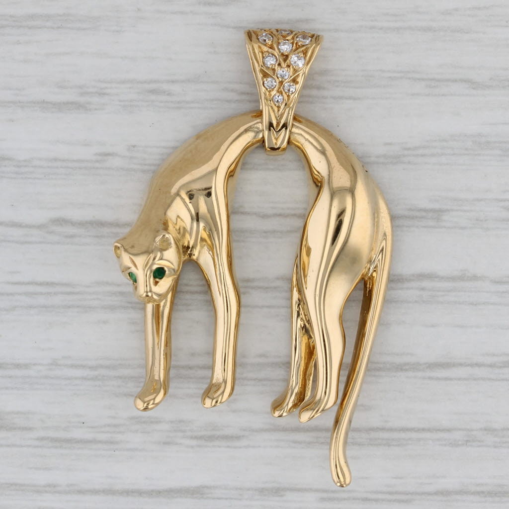 Gray 0.11ctw Diamond Emerald Panther Pendant 20k Yellow Gold Statement