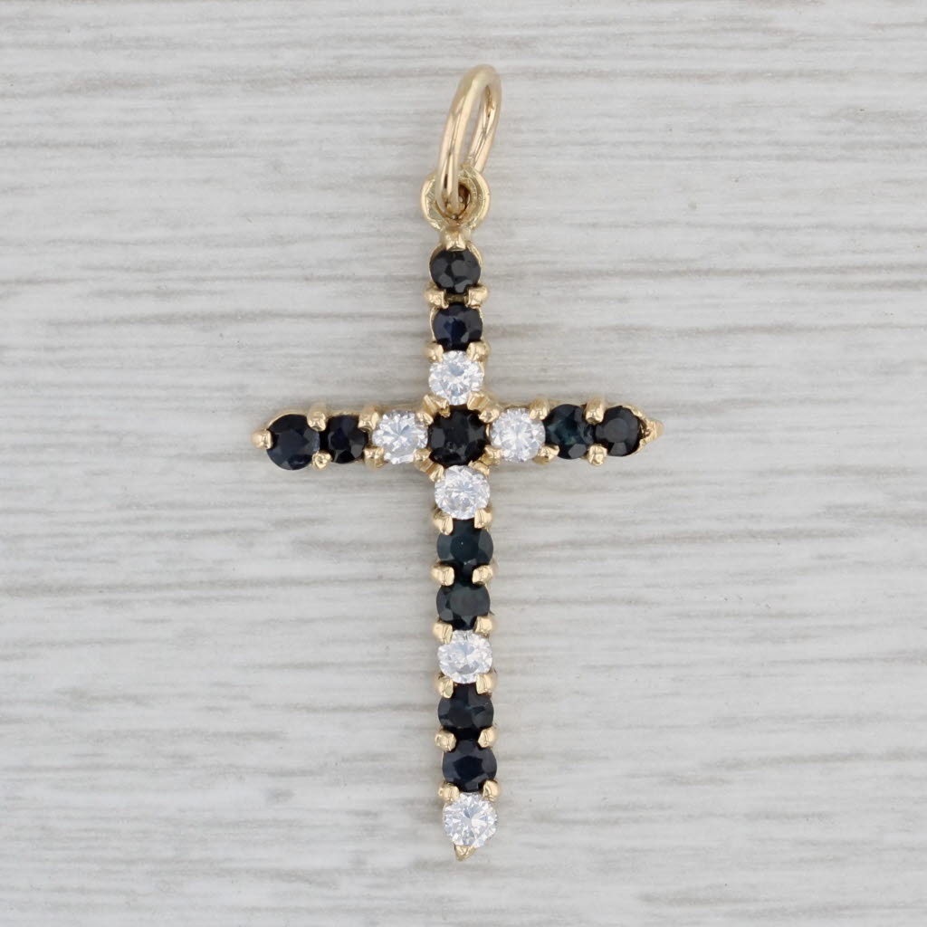 Gray 1ctw Blue Sapphire Cubic Zirconia Cross Pendant 14k Yellow Gold