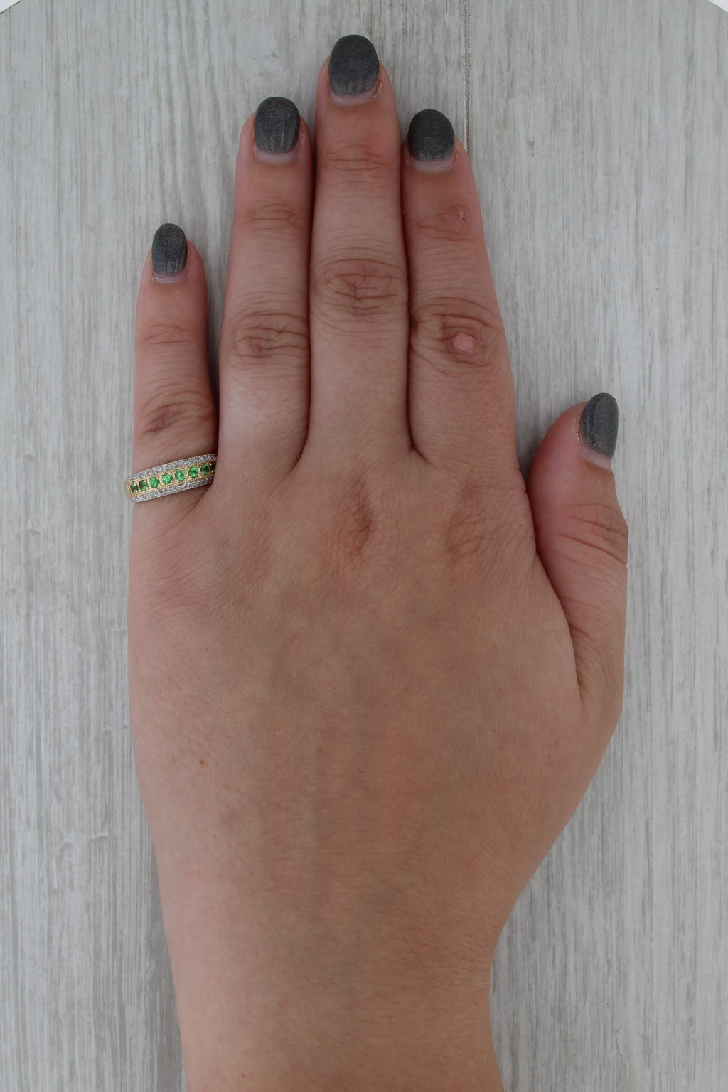 0.37ctw Tsavorite Green Garnet Diamond Ring 10k Yellow Gold Size 6 Stackable
