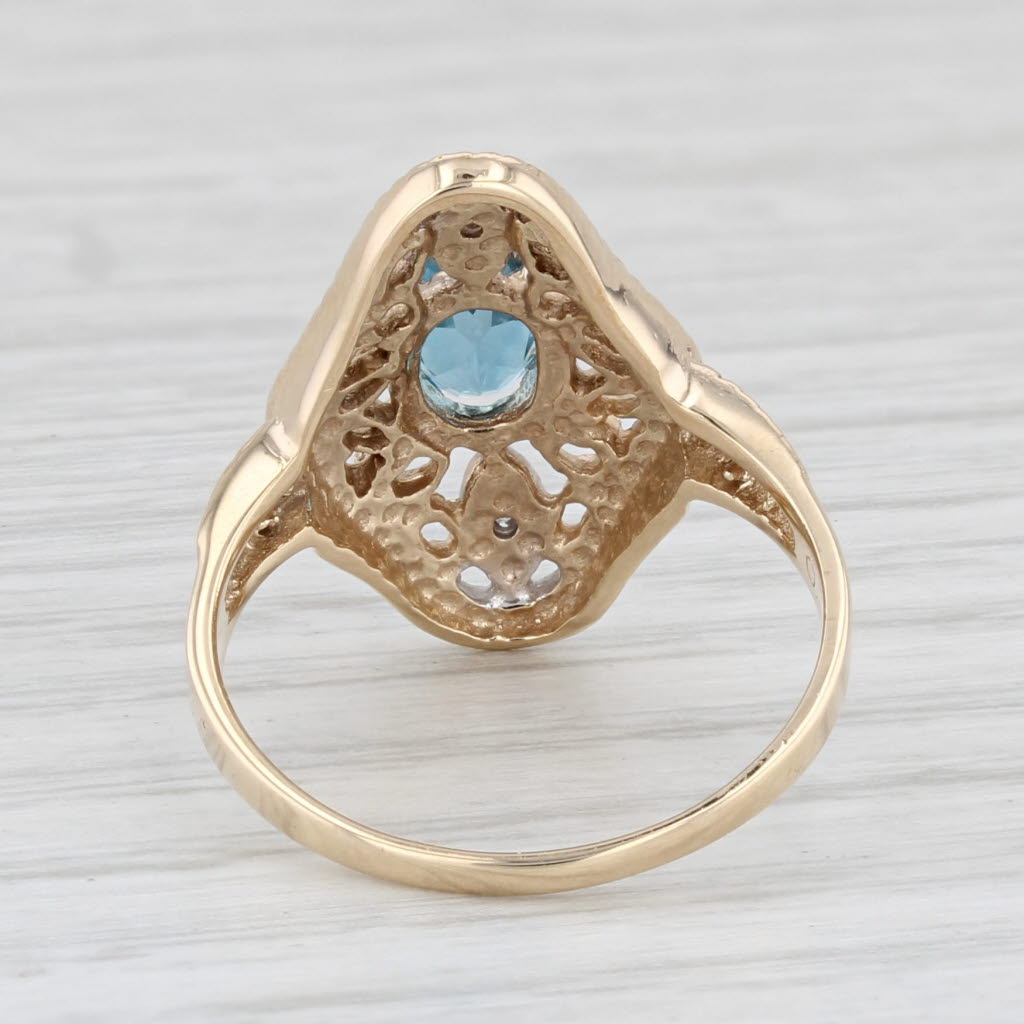 Light Gray 0.55ct Oval Blue Topaz Diamond Ring 10k Yellow Gold Size 6.5