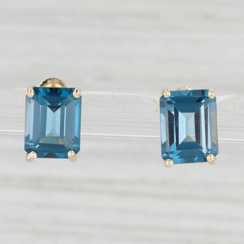 Light Gray 6ctw London Blue Topaz Emerald Cut Stud Earrings 14k Yellow Gold Solitaire Studs