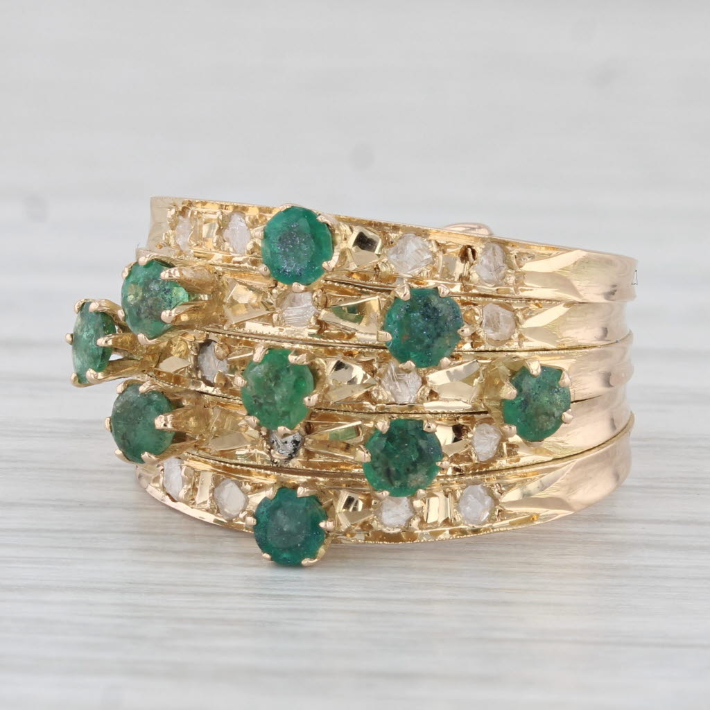 Light Gray Vintage 0.74ctw Emerald Harem Ring 18k Yellow Gold Cocktail Multiband Size 7.5