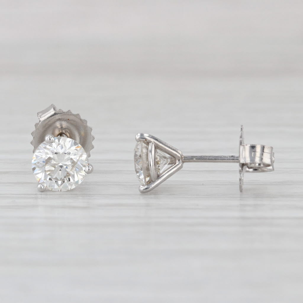 1.39ctw Diamond Solitaire Stud Earrings 14k White Gold Round Brilliant Studs